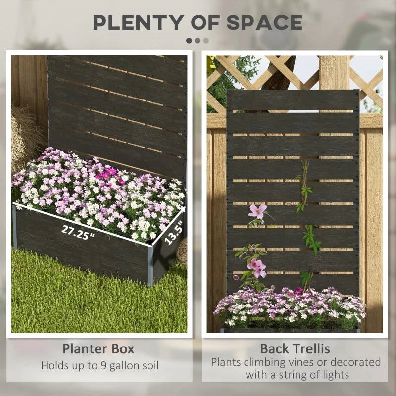 Outdoor Raised Bed Planter with Slatted Fence Trellis in Black Wood Finish-2