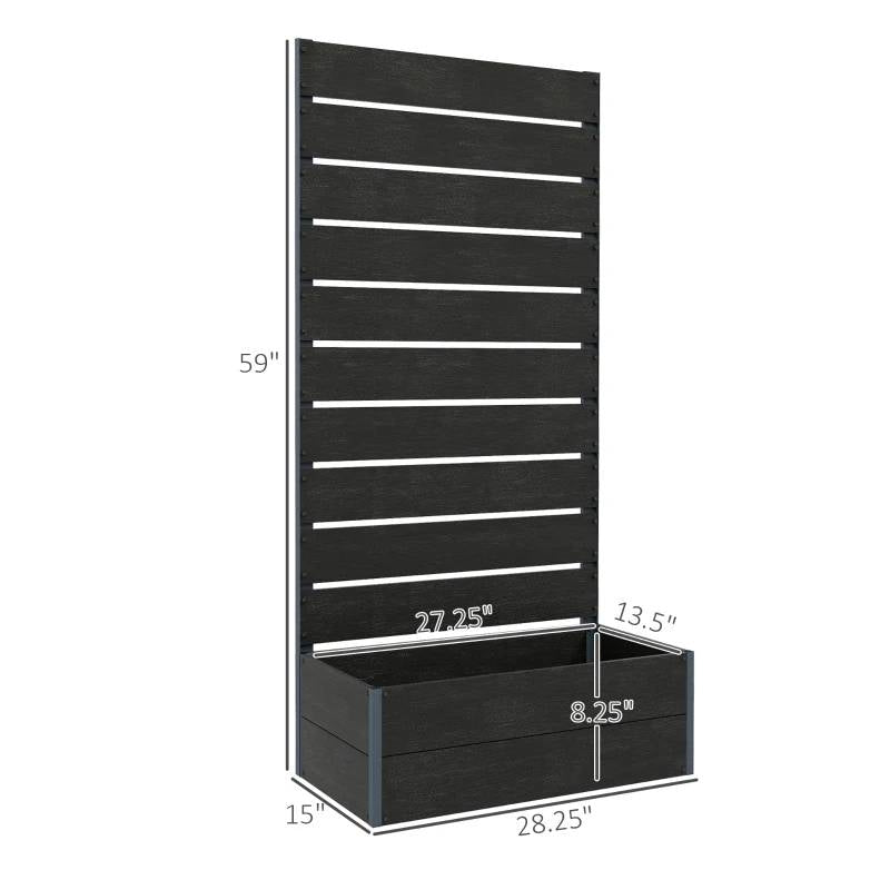Outdoor Raised Bed Planter with Slatted Fence Trellis in Black Wood Finish-4