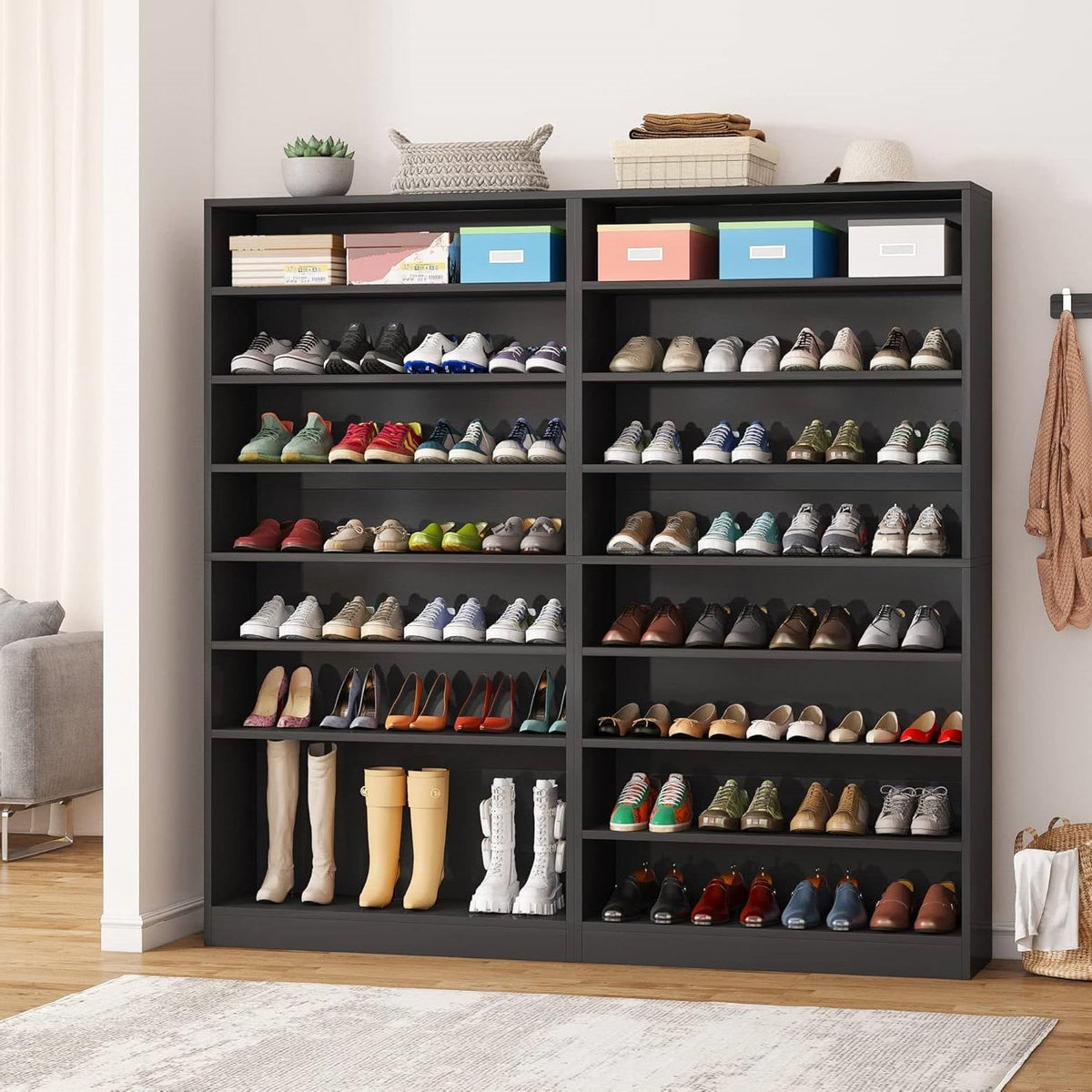 8-Shelf Shoe Rack Storage Cabinet Closet Shelving Unit in Black Wood Finish-3