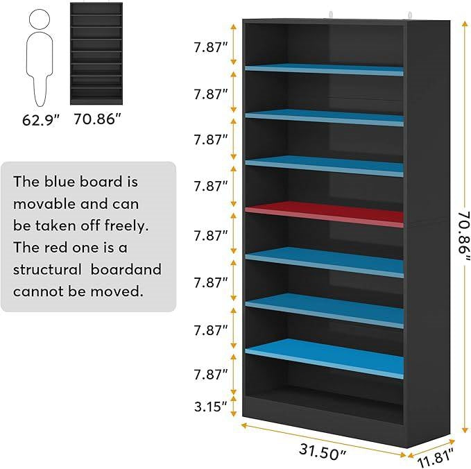 8-Shelf Shoe Rack Storage Cabinet Closet Shelving Unit in Black Wood Finish-4