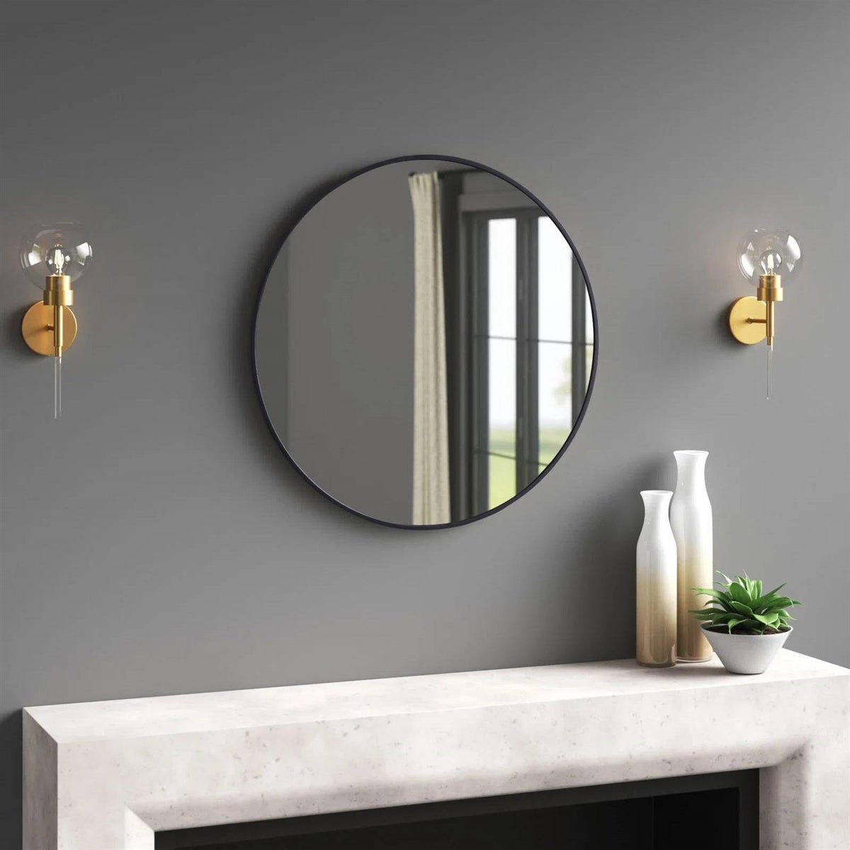 Round 18-inch Wall Mirror in Black - Living Room Bedroom Accent Bathroom Mirror-3