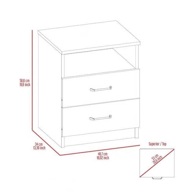 Modern 2-Drawer Nightstand End Table with Open Shelf in Black Wood Finish-4