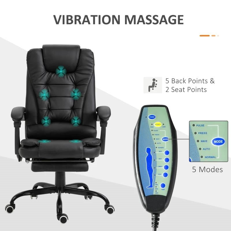 Black 7 Mode Vibrating High Back Executive Massage Adjustable Office Chair-1