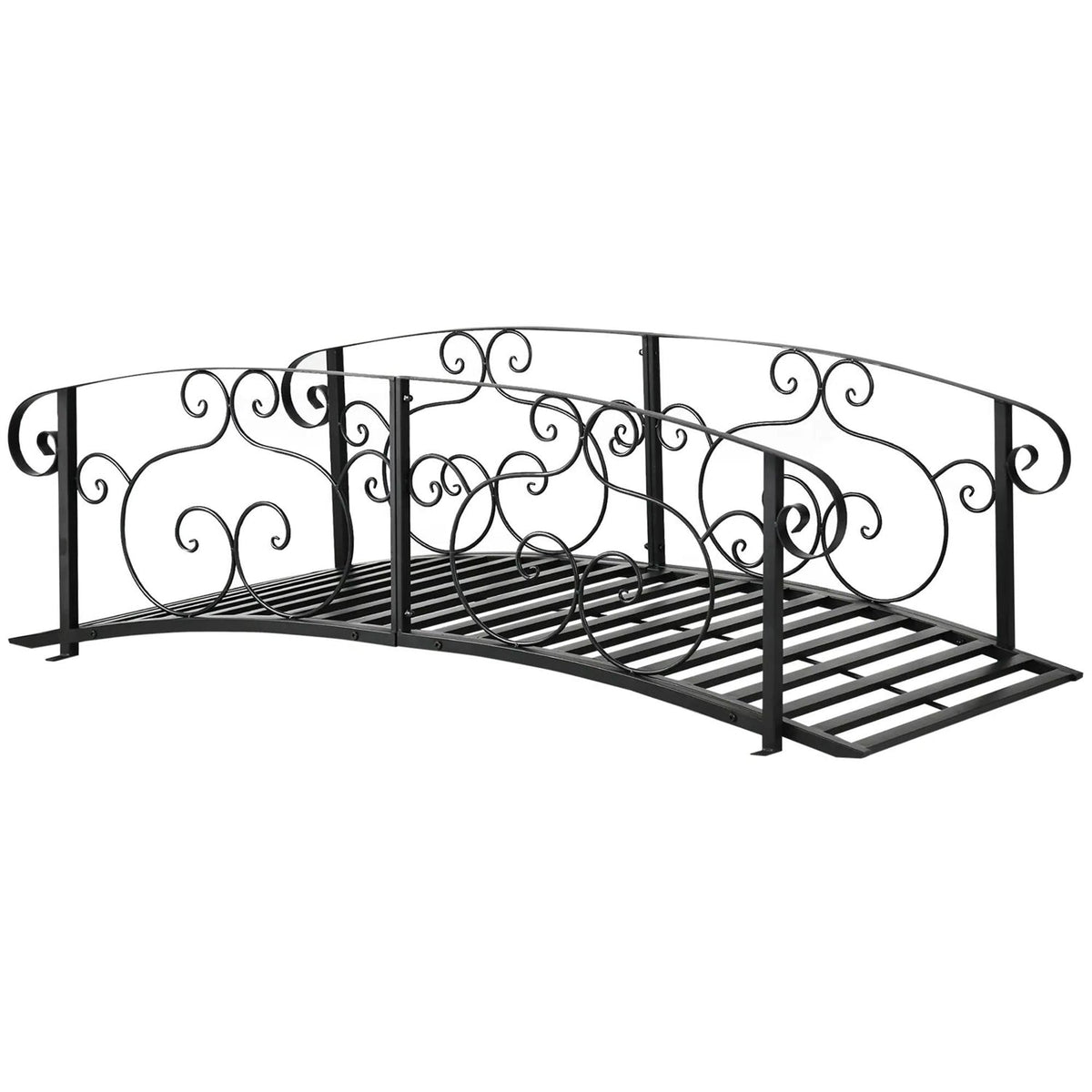 Outdoor Vintage Arch 6-ft Garden Bridge with Side-Rails in Black-0
