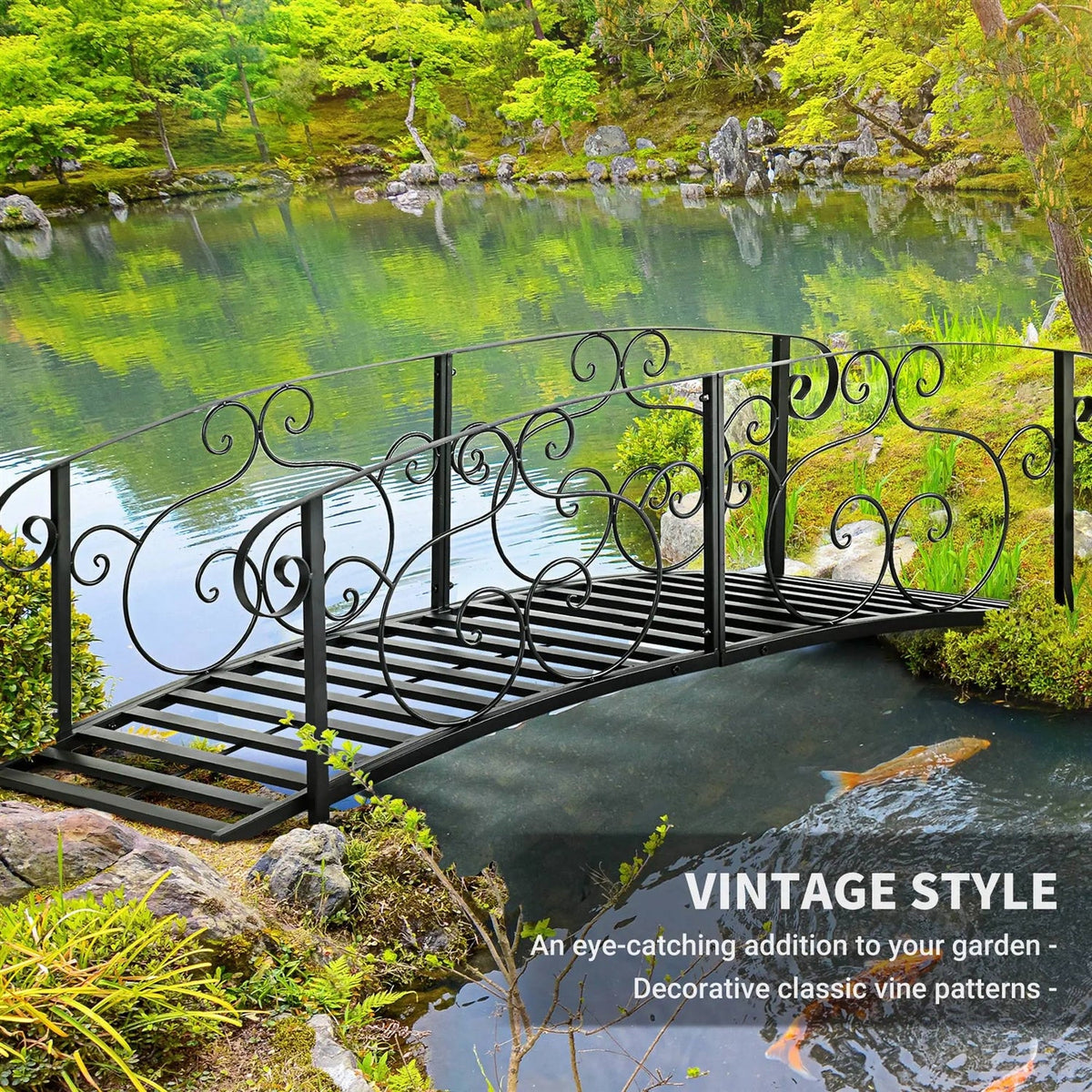 Outdoor Vintage Arch 6-ft Garden Bridge with Side-Rails in Black-3
