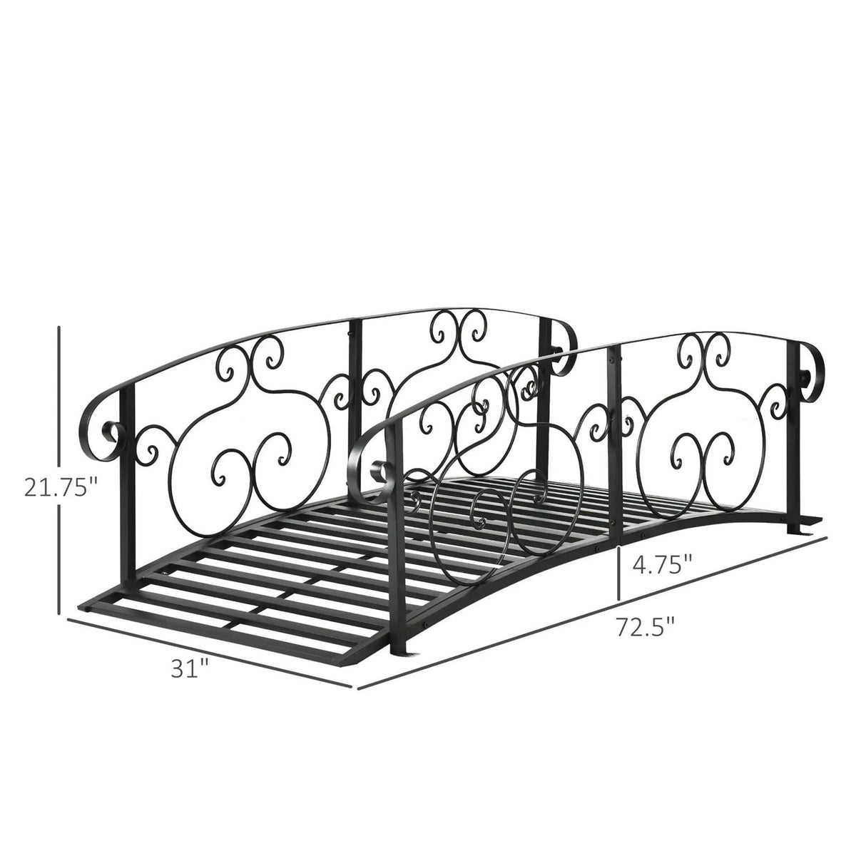 Outdoor Vintage Arch 6-ft Garden Bridge with Side-Rails in Black-4