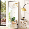 Black 64-inch Full Length Floor Mirror with Stand and Wall Mounting Holes-0
