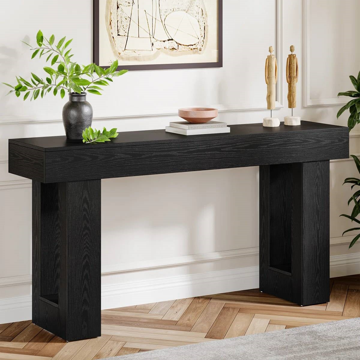 Modern Farmhouse 63-inch Narrow Entryway Console Sofa Table in Black Wood Finish-2