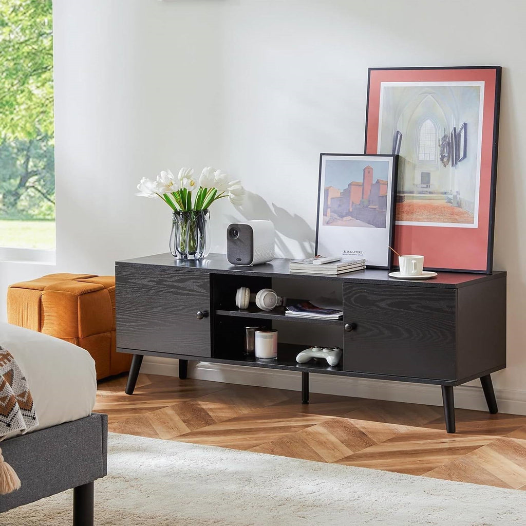 Mid-Century Modern TV Stand in Black Wood Finish for TV up to 60-inches-1