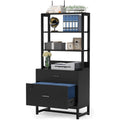 Home Office Lockable 2 Drawer Filing Cabinet Bookshelf in Black Wood Finish-0
