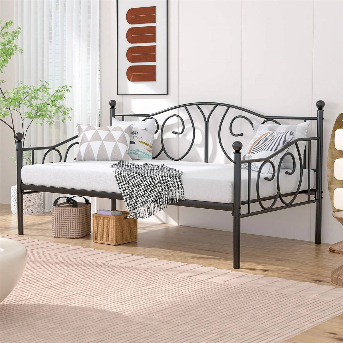 Twin size Victorian Black Metal Daybed Frame - 350 lbs. Weight Capacity-0