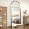 Black 64-inch Full Length Arched Floor Mirror with Stand and Wall Hanging Screws-0