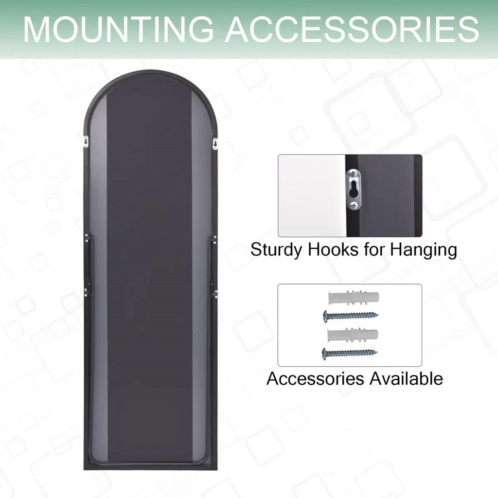 Black 64-inch Full Length Arched Floor Mirror with Stand and Wall Hanging Screws-3