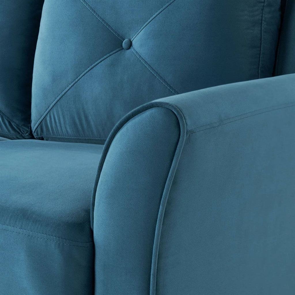Blue Microfiber Upholstered Armchair Flared Arm Chair with Tufted Back Cushion-2