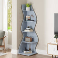 Modern Whimsical 5 Shelf Corner Bookcase Stand Blue Wood Finish-0