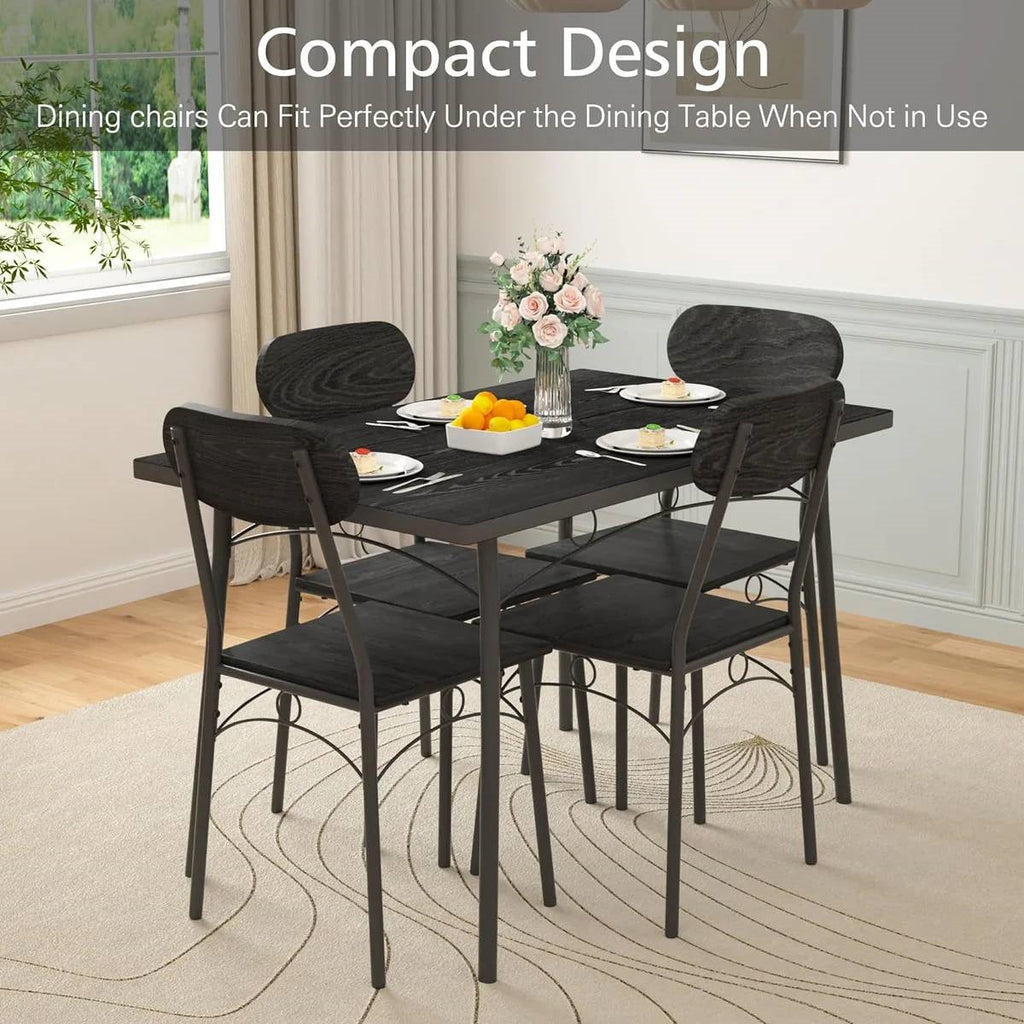 Modern 5-Piece Dining Set with Black Wood-Top Table and 4 Chairs-3