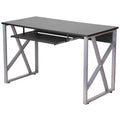 Contemporary Black Laminate Office Computer Desk with Keyboard Tray-0