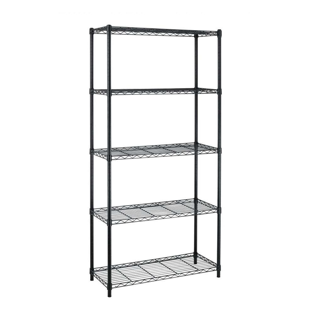 Black Metal 5-Shelf Heavy Duty Shelving Unit Storage Rack-0