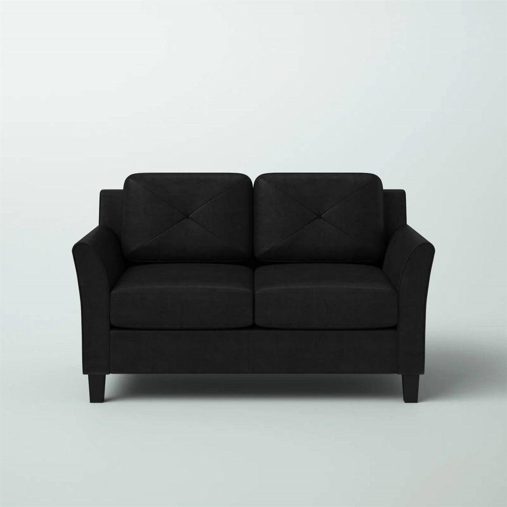 Modern Upholstered Loveseat Sofa in Black Microfiber with Button Tufted Cushions-2