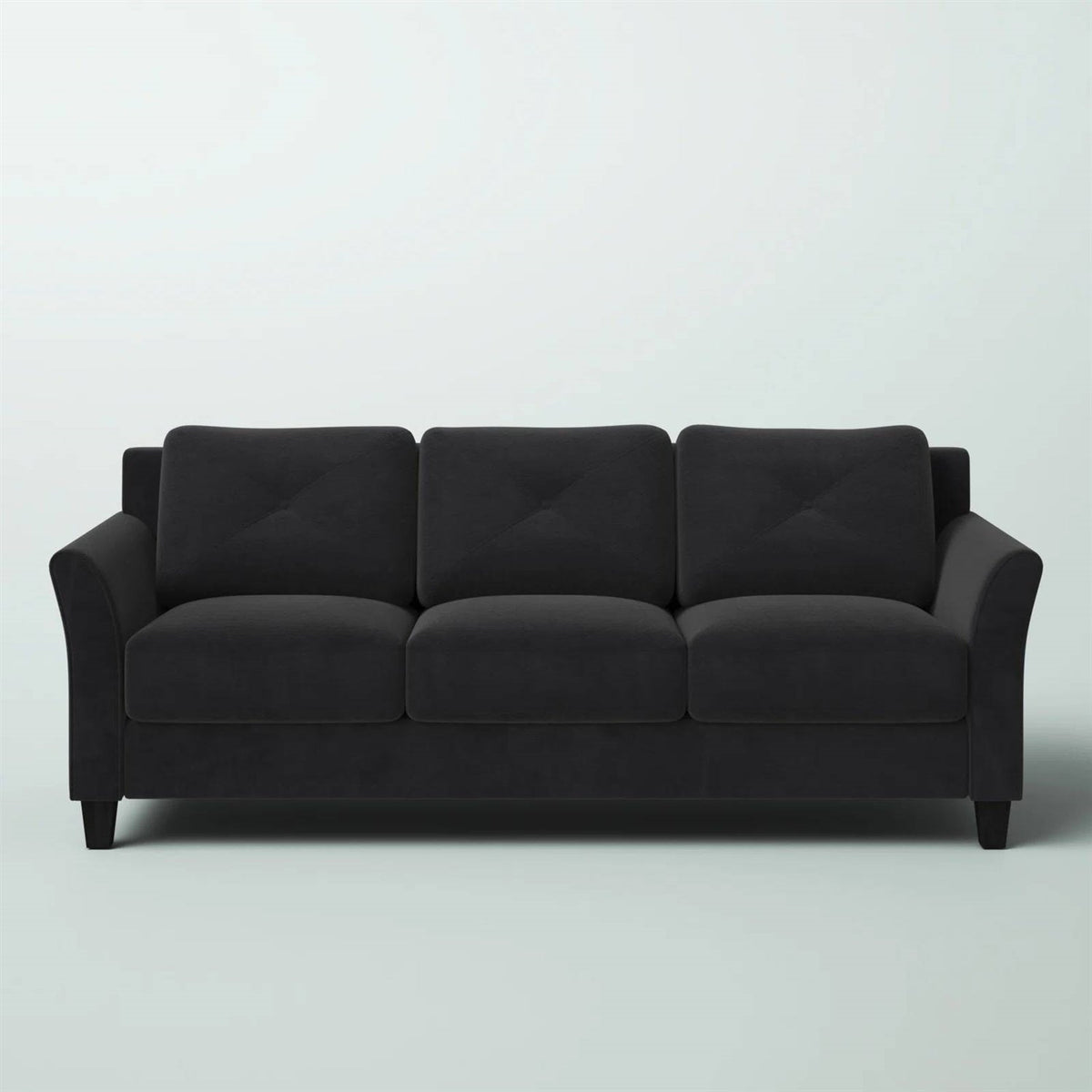 Modern 3-Seater Black Microfiber Upholstered Sofa-2