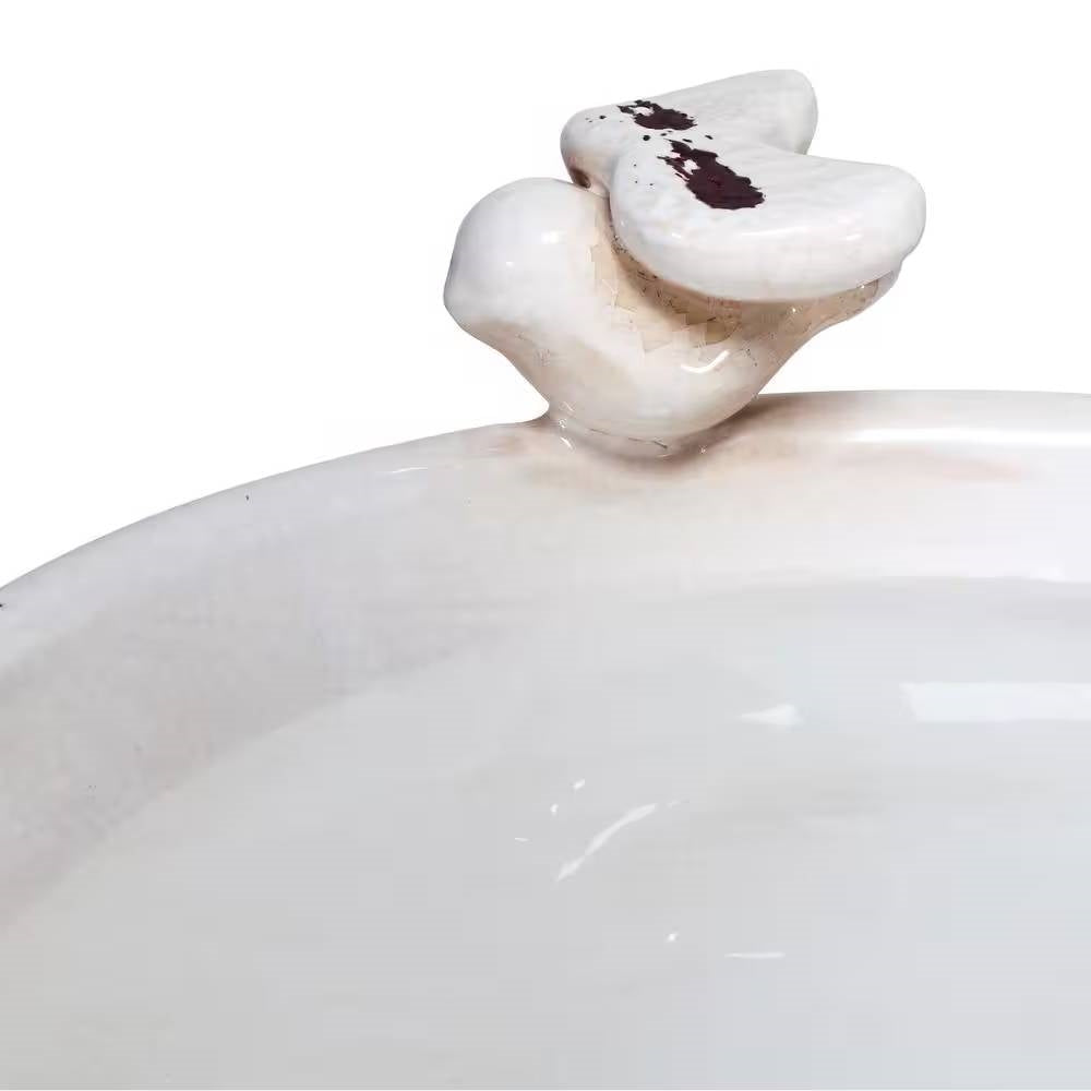 Outdoor Off-White Ceramic Birdbath in Light-Brown Antique Finish-2