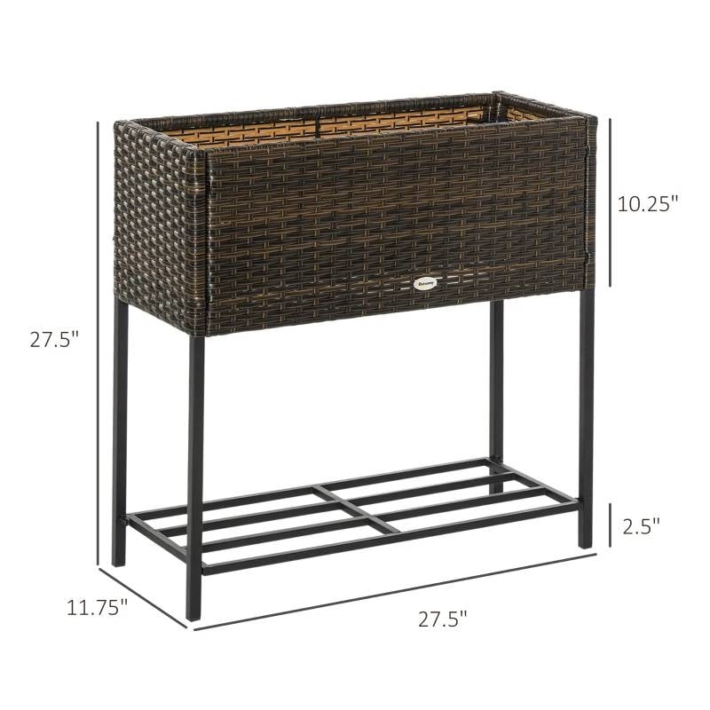 Brown Modern PE Rattan Wicker Raised Garden Bed Elevated Planter Box-3