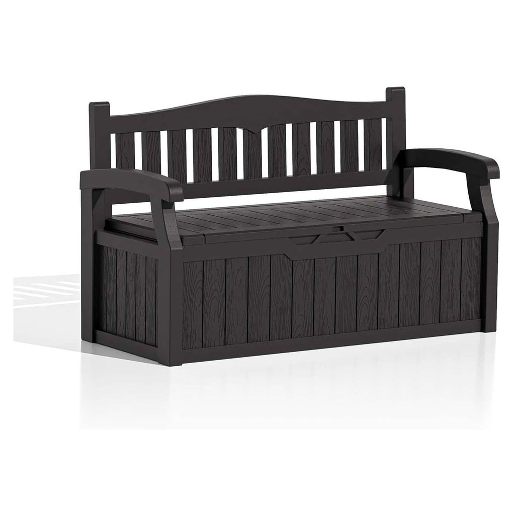 Heavy Duty Brown Plastic Outdoor Storage Garden Bench Patio Deck Box-0