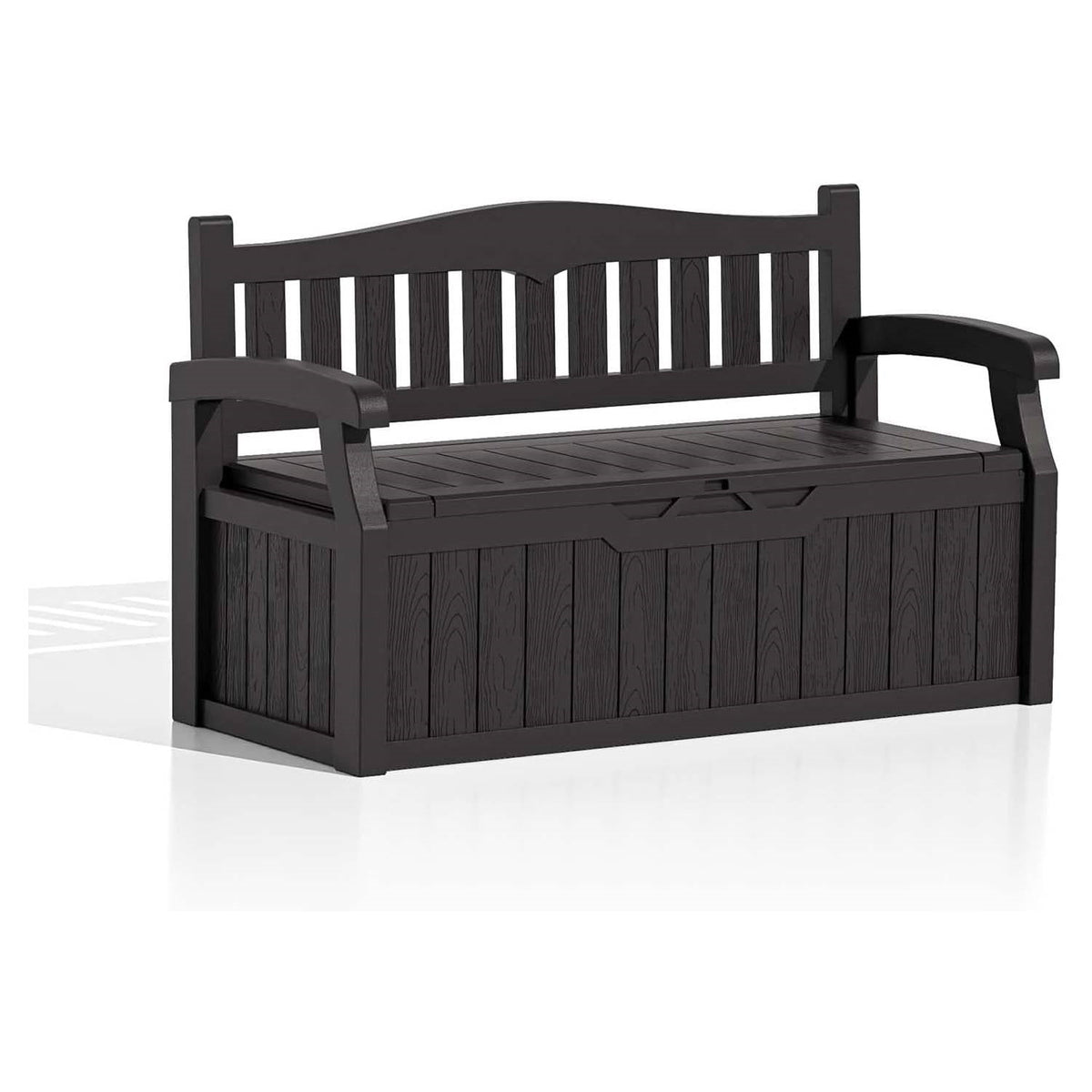 Heavy Duty Brown Plastic Outdoor Storage Garden Bench Patio Deck Box-0