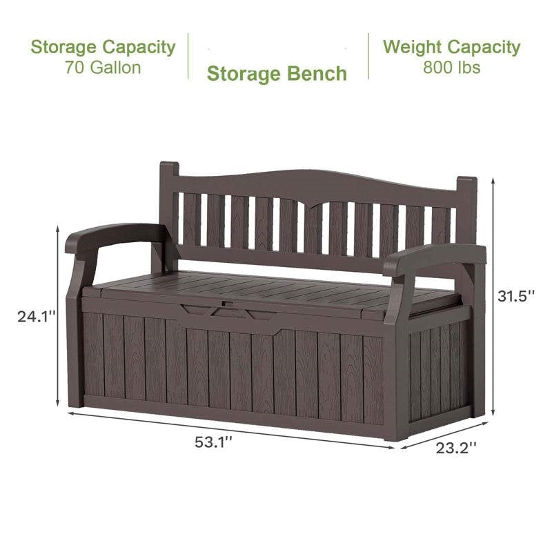 Heavy Duty Brown Plastic Outdoor Storage Garden Bench Patio Deck Box-3