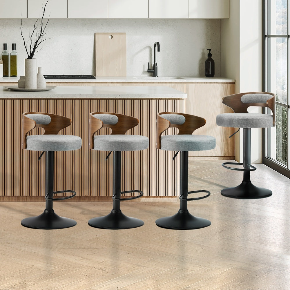 NNEED 4x Bar Stools with Gas Lift Swivel Grey-4