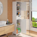 White Bathroom Linen Cabinet Tower with 2 Doors Storage Drawer and Shelf-0
