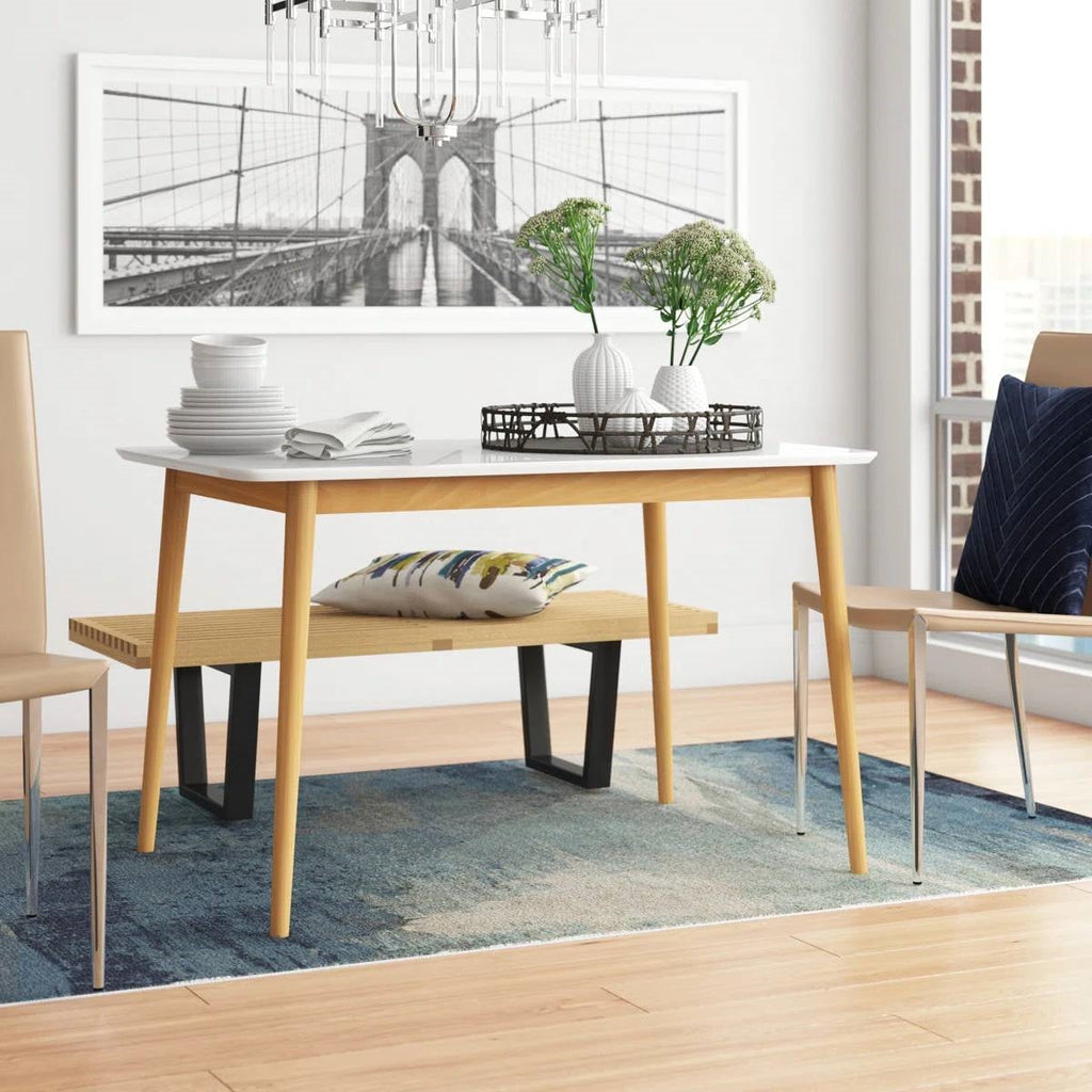 Modern 47 x 29 inch Mid-Century Dining Table in White and Natural Wood Finish-1