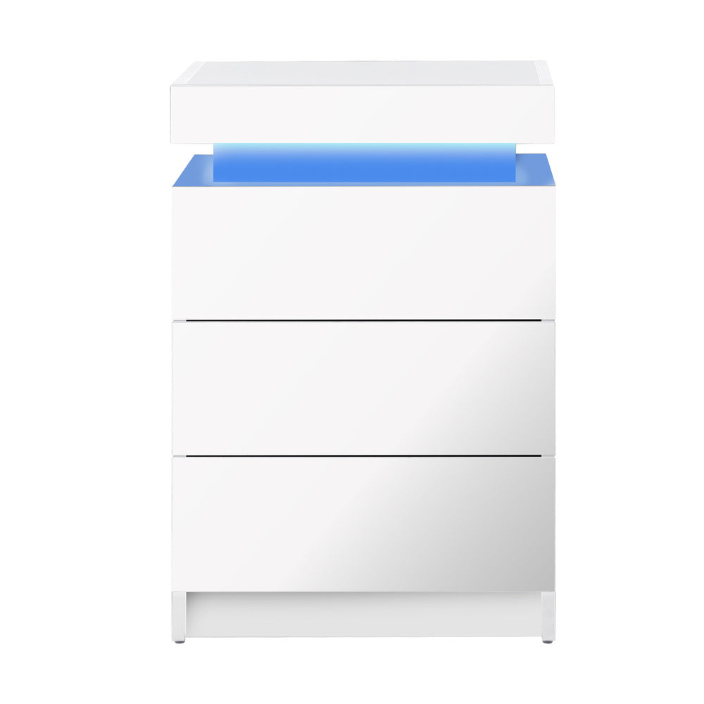 NNEED Bedside Table RGB LED 3 Drawers White-0