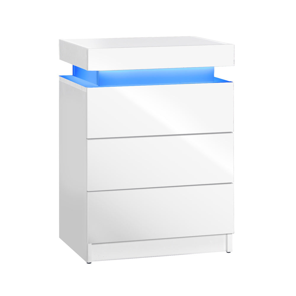 NNEED Bedside Table RGB LED 3 Drawers White-3