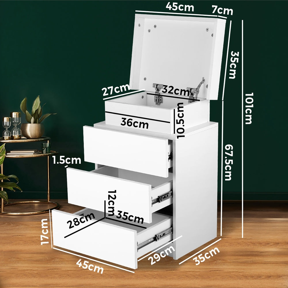 NNEED Bedside Table RGB LED 3 Drawers White-4