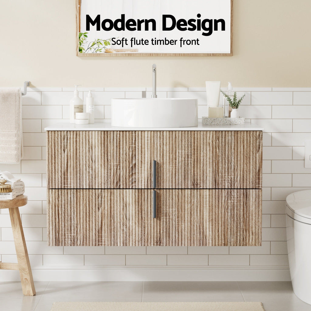 Cefito Vanity Unit 900mm Bathroom Cabinet Storage Wall Hung Timber Front Pine-4