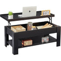 Modern Lift Top Coffee Table Laptop Tray with Storage Shelf in Black Wood Finish-0