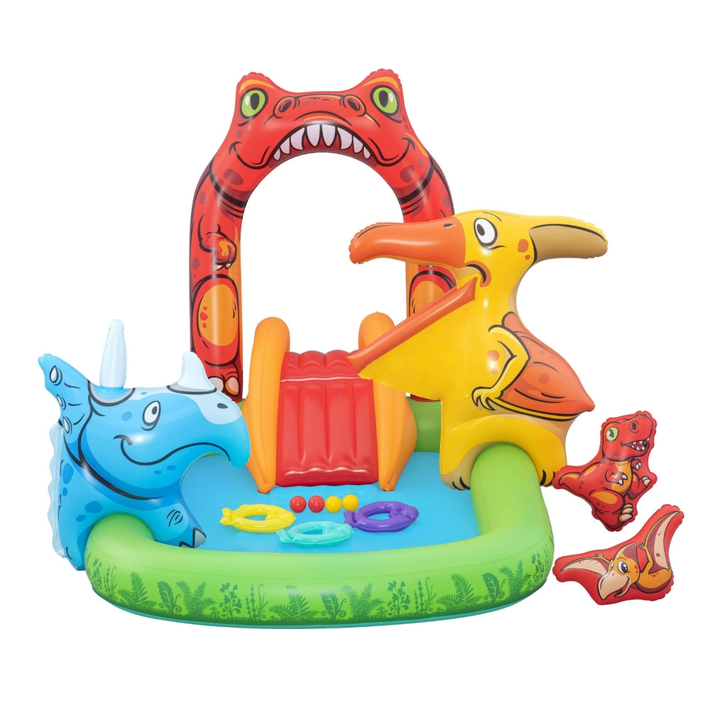 NNEDSZ Kids Inflatable Play Splash Pool with Slide Ball Tossing Toys 242x140cm-2