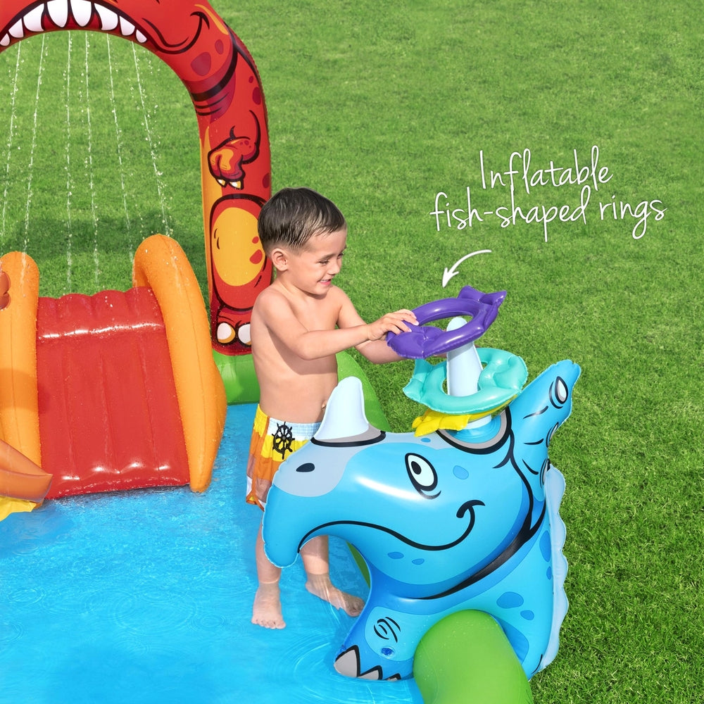 NNEDSZ Kids Inflatable Play Splash Pool with Slide Ball Tossing Toys 242x140cm-4