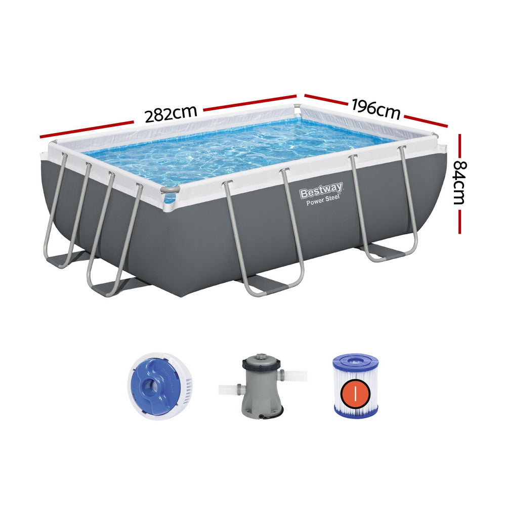 NNEDSZ Swimming Pool 282x196x84cm Steel Frame Above Ground Pools Filter Pump 3662L-1