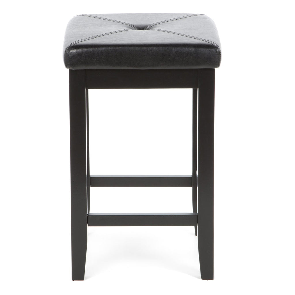 Set of 2 - Black 24-inch Backless Barstools with Faux Leather Seat-2