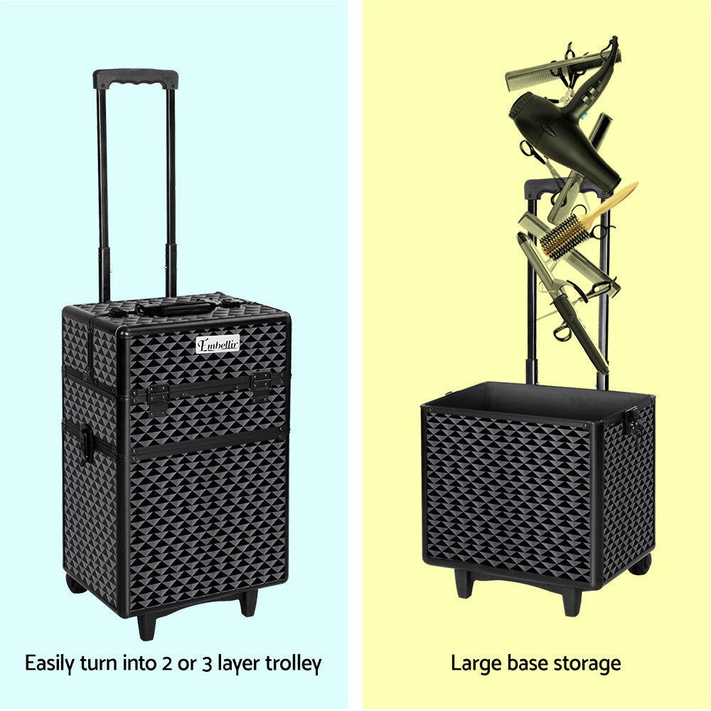 NNEDSZ 7 in 1 Portable Cosmetic Beauty Makeup Trolley - Diamond Black-4