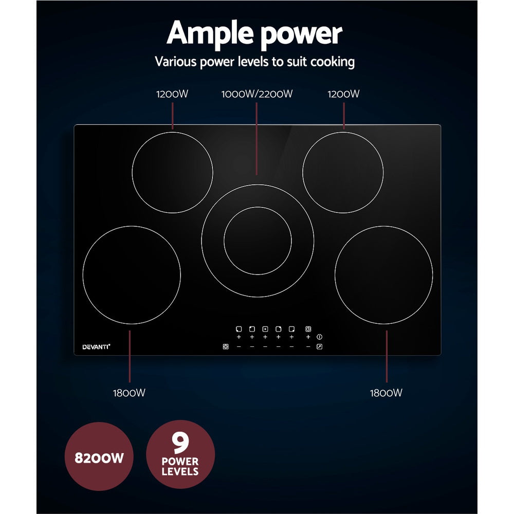 NNEDSZ 90cm Cooktop Electric Cook Top 5 Burner Stove Hob Touch Control 6-Zones-2