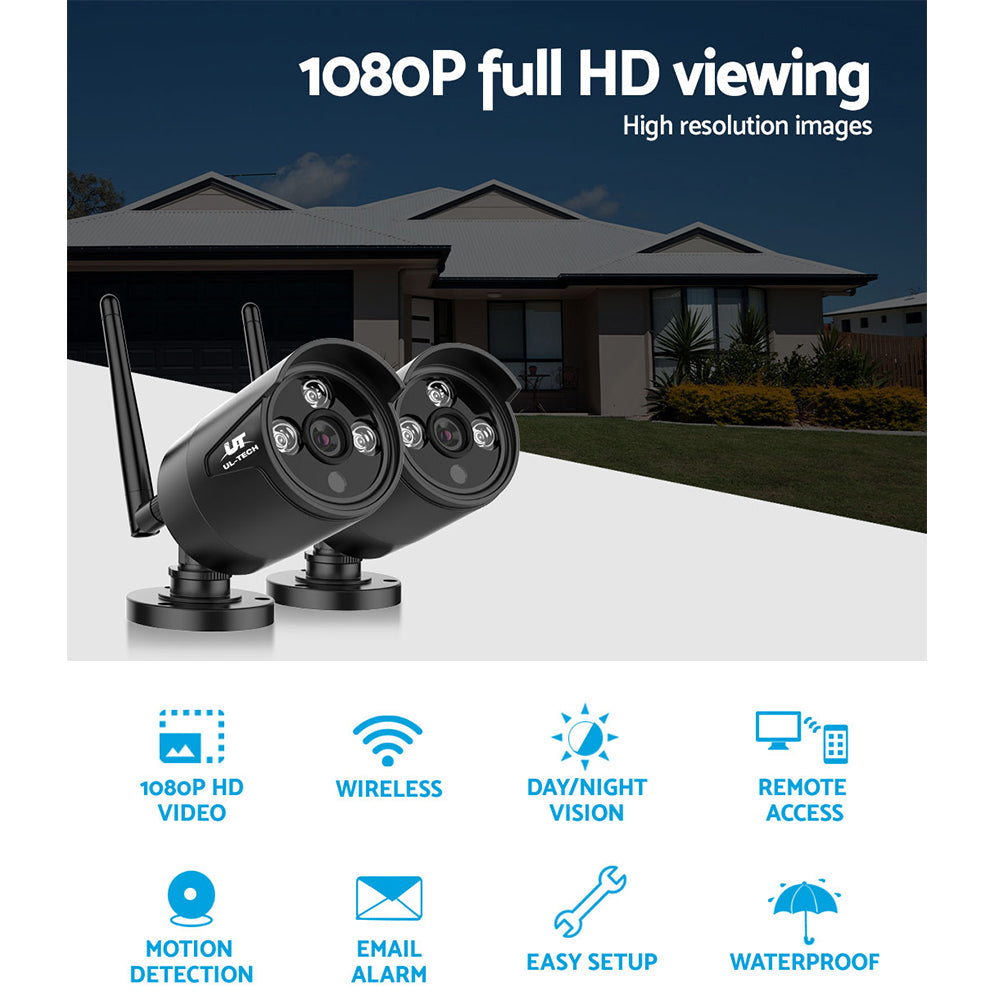 NNEDSZ -Wireless CCTV System 2 Camera Set For DVR Outdoor Long Range 1080P-1