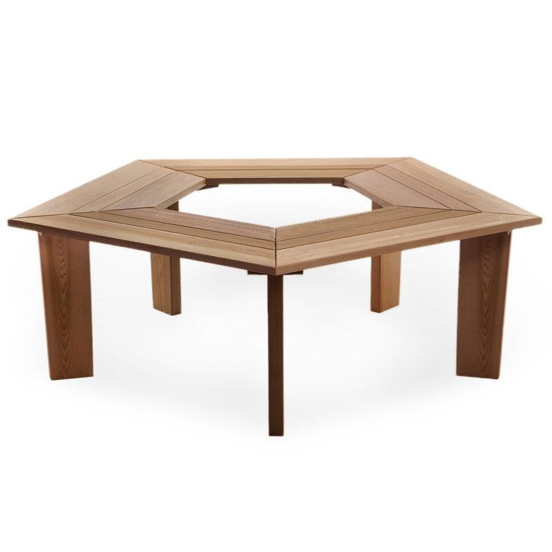 Solid Cedar Wood Outdoor 5 Sided Pentagon Tree Wrap Garden Bench-2