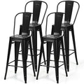 Set of 4 Black 30" Height High Back Metal Industrial Bar Stools-0