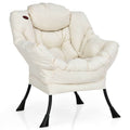 Upholstered Contemporary Cushioned Accent Chair with Side Pocket in Beige-0