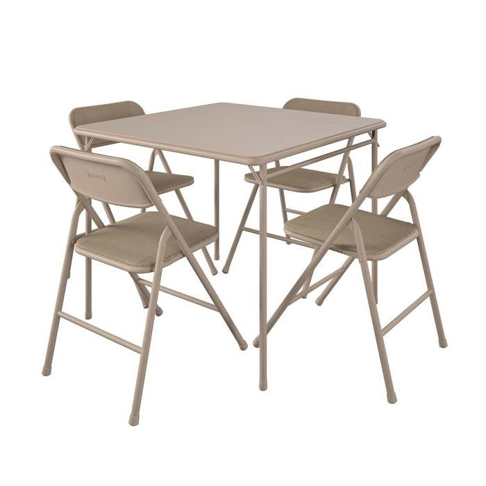 5-Piece Square Folding Dining Table with 4 Chairs Guest Set Game Table - Beige-0