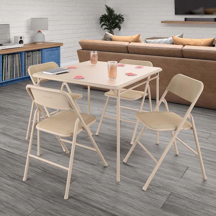 5-Piece Square Folding Dining Table with 4 Chairs Guest Set Game Table - Beige-1