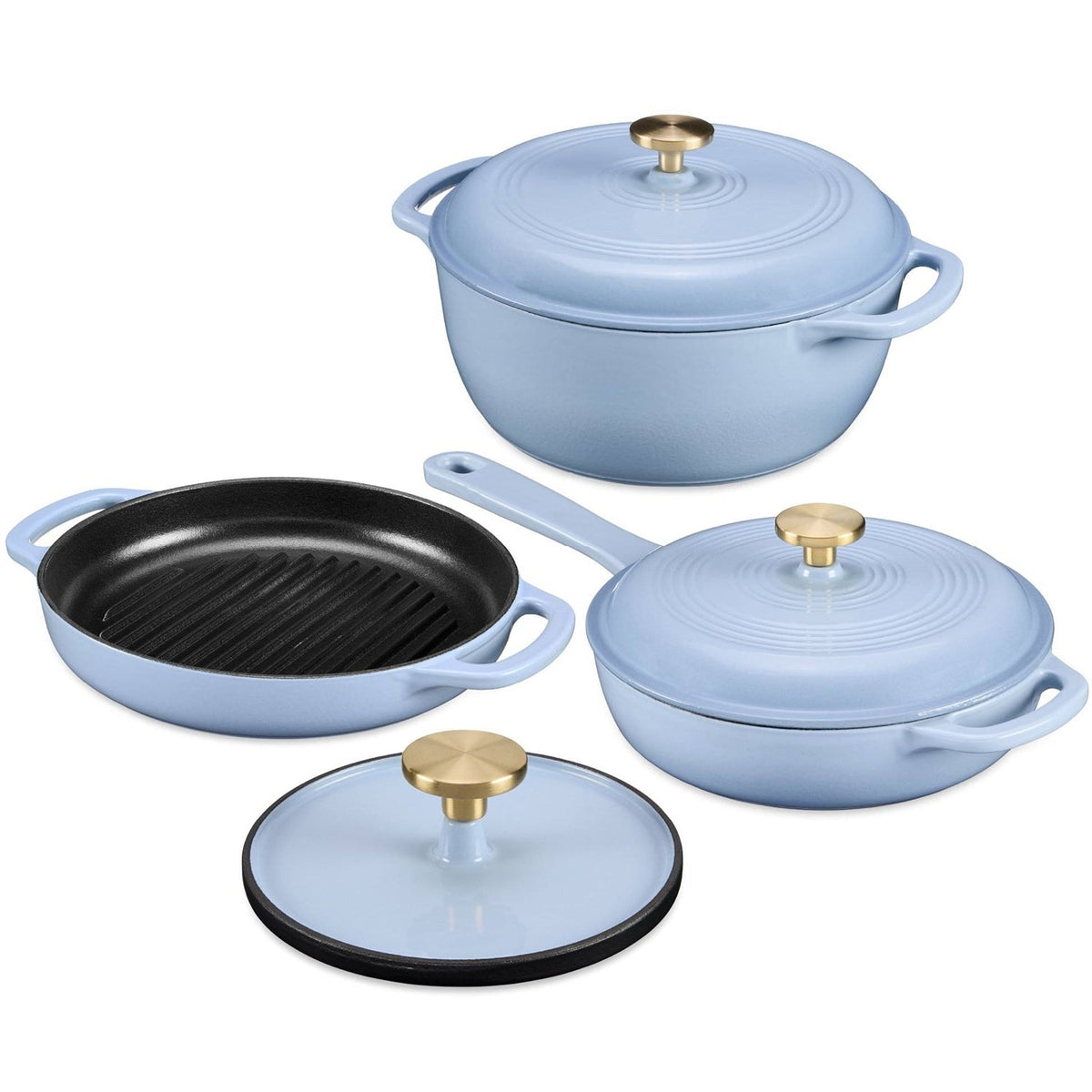 6-Piece Baby Blue Cast Iron Cookware Set-0